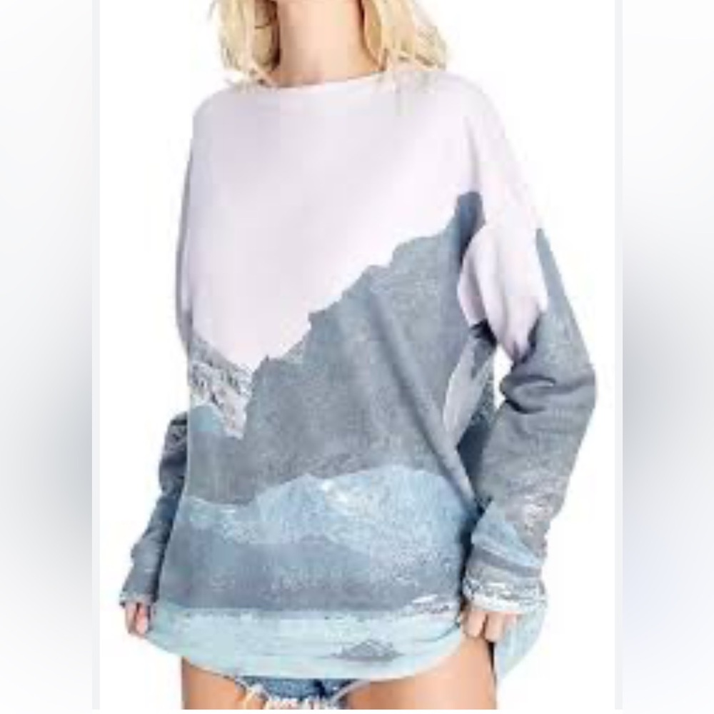Wildfox Pink and Gray Camp Views Mountain Crewneck Roadtrip Sweatshirt
